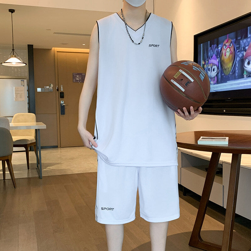 Premium Basketball Sportswear Set , Short Sleeve Athletic Vest & Leisure Shorts for Men