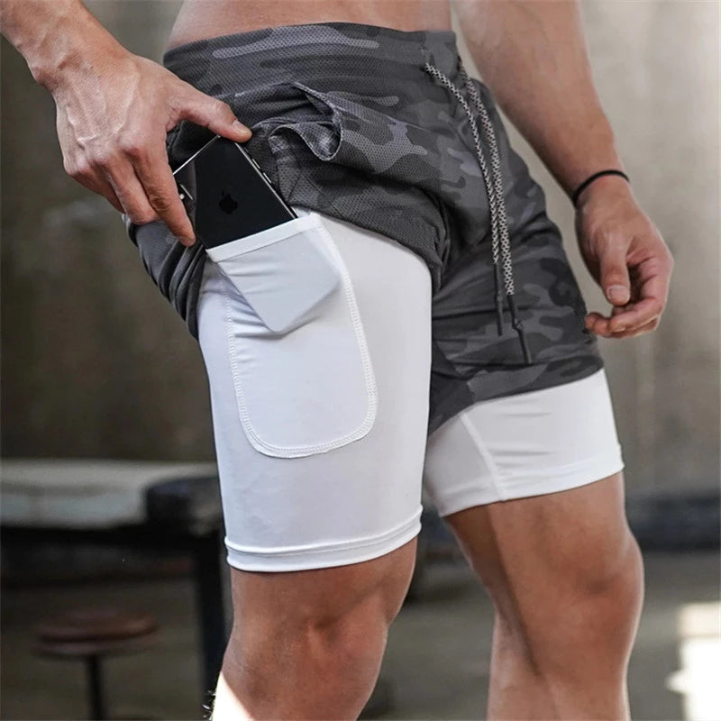 Running Shorts Men 2 In 1 Double-deck Quick Dry GYM Fitness Jogging Workout Pants