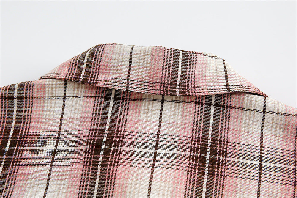 Stitching Plaid Short Sleeve Men And Women