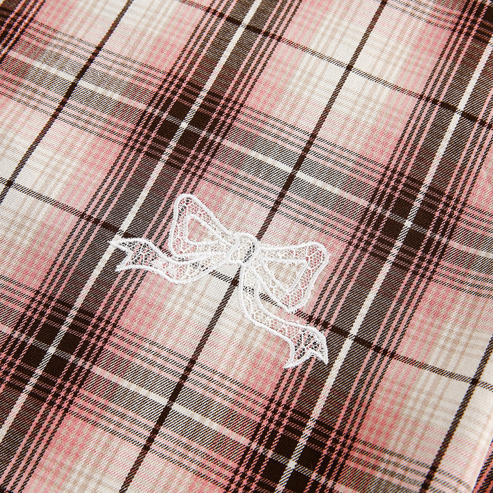 Stitching Plaid Short Sleeve Men And Women
