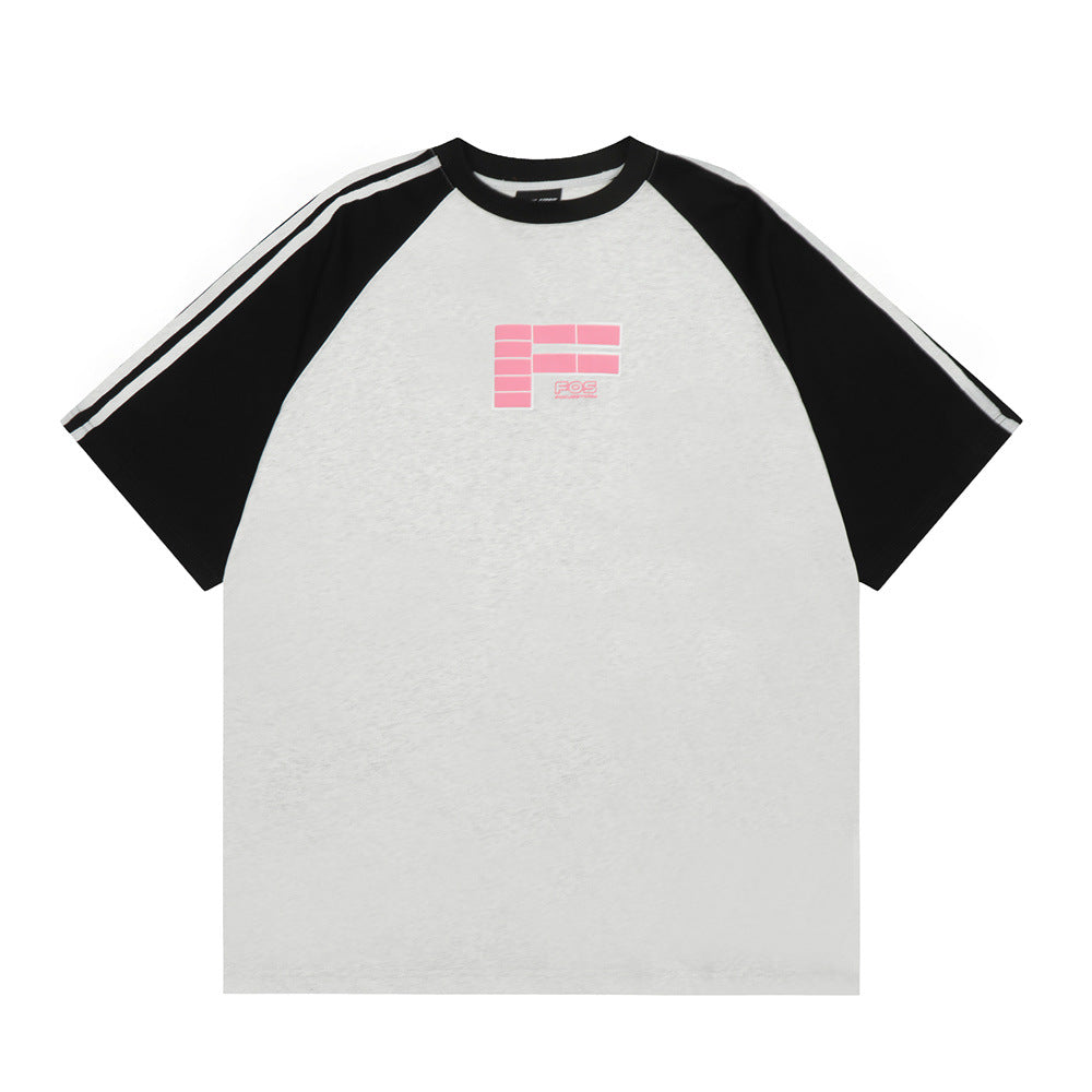 Letter Color Matching Raglan Short Sleeve Men