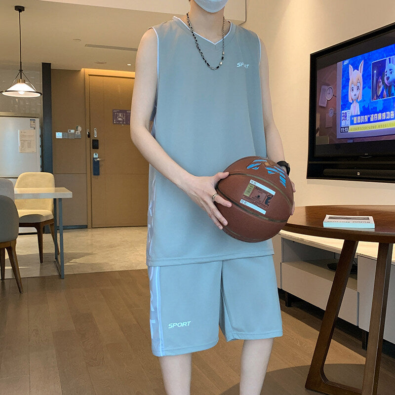 Premium Basketball Sportswear Set , Short Sleeve Athletic Vest & Leisure Shorts for Men