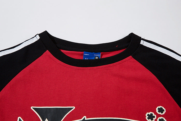Color Contrast Patchwork Raglan Short Sleeve Men