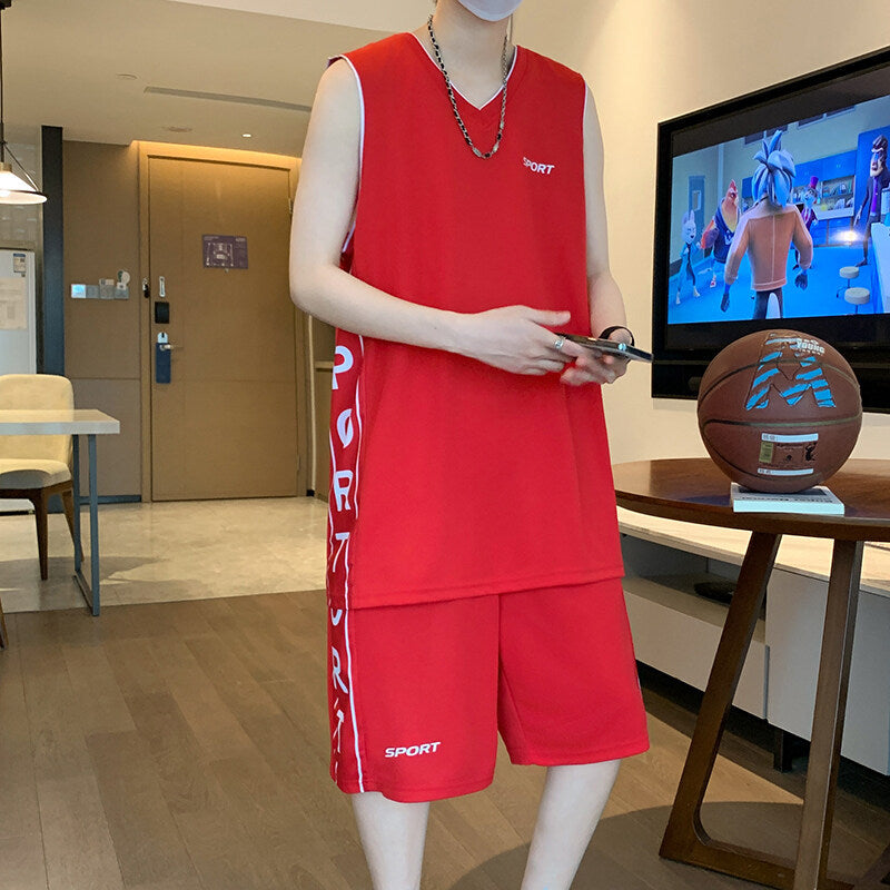 Premium Basketball Sportswear Set , Short Sleeve Athletic Vest & Leisure Shorts for Men