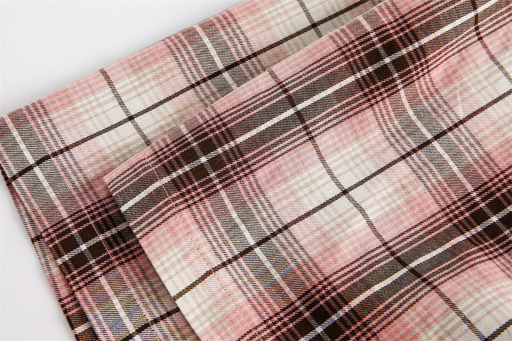 Stitching Plaid Short Sleeve Men And Women