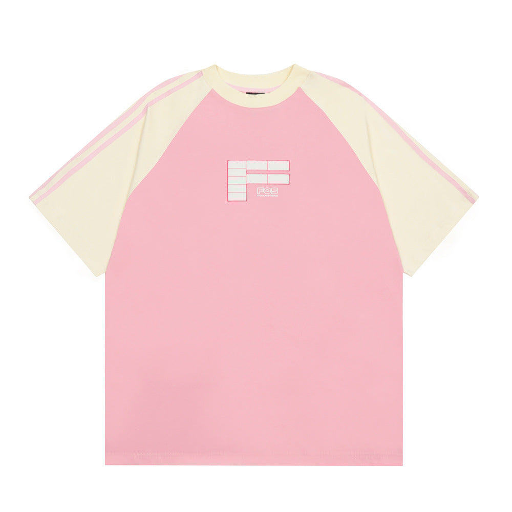 Letter Color Matching Raglan Short Sleeve Men