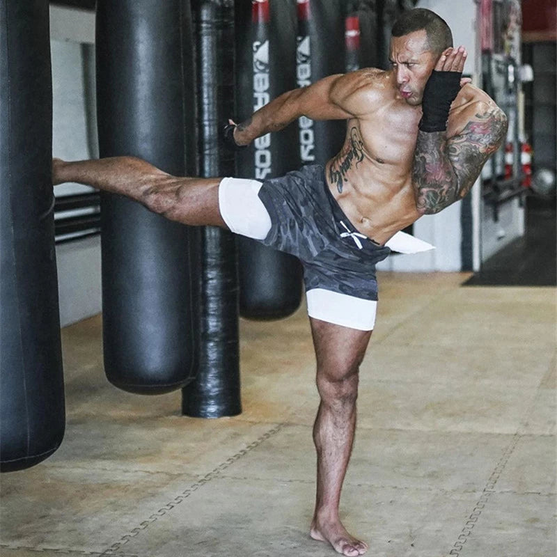 Running Shorts Men 2 In 1 Double-deck Quick Dry GYM  Fitness Jogging Workout  Pants