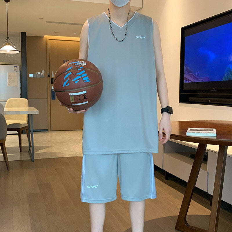 Premium Basketball Sportswear Set , Short Sleeve Athletic Vest &amp; Leisure Shorts for Men