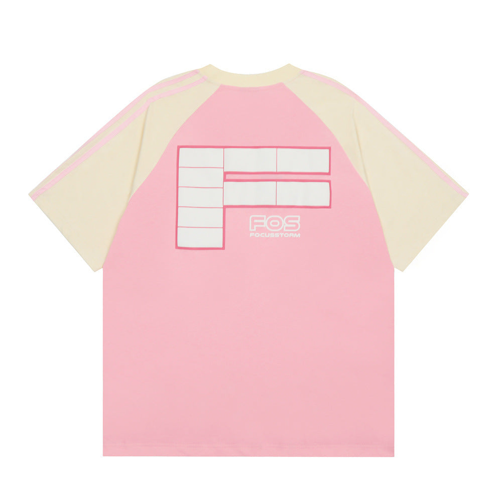 Letter Color Matching Raglan Short Sleeve Men