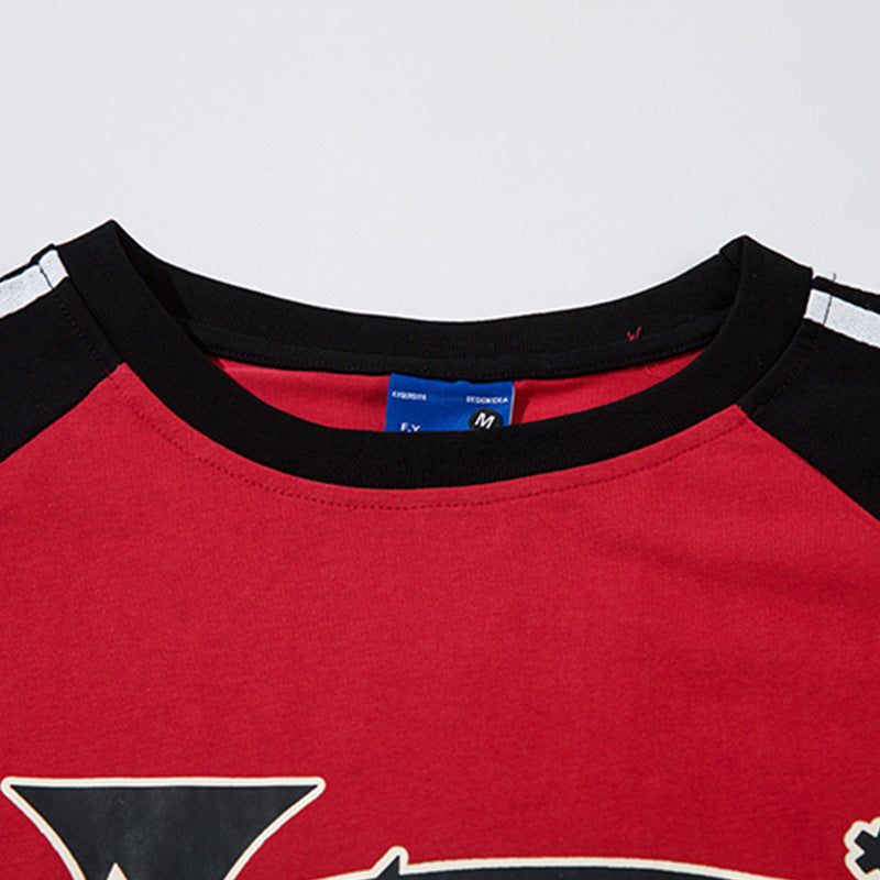 Color Contrast Patchwork Raglan Short Sleeve Men