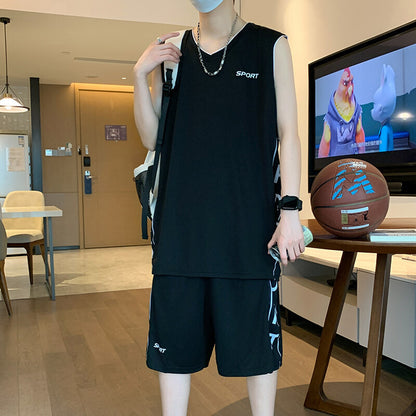 Premium Basketball Sportswear Set , Short Sleeve Athletic Vest &amp; Leisure Shorts for Men