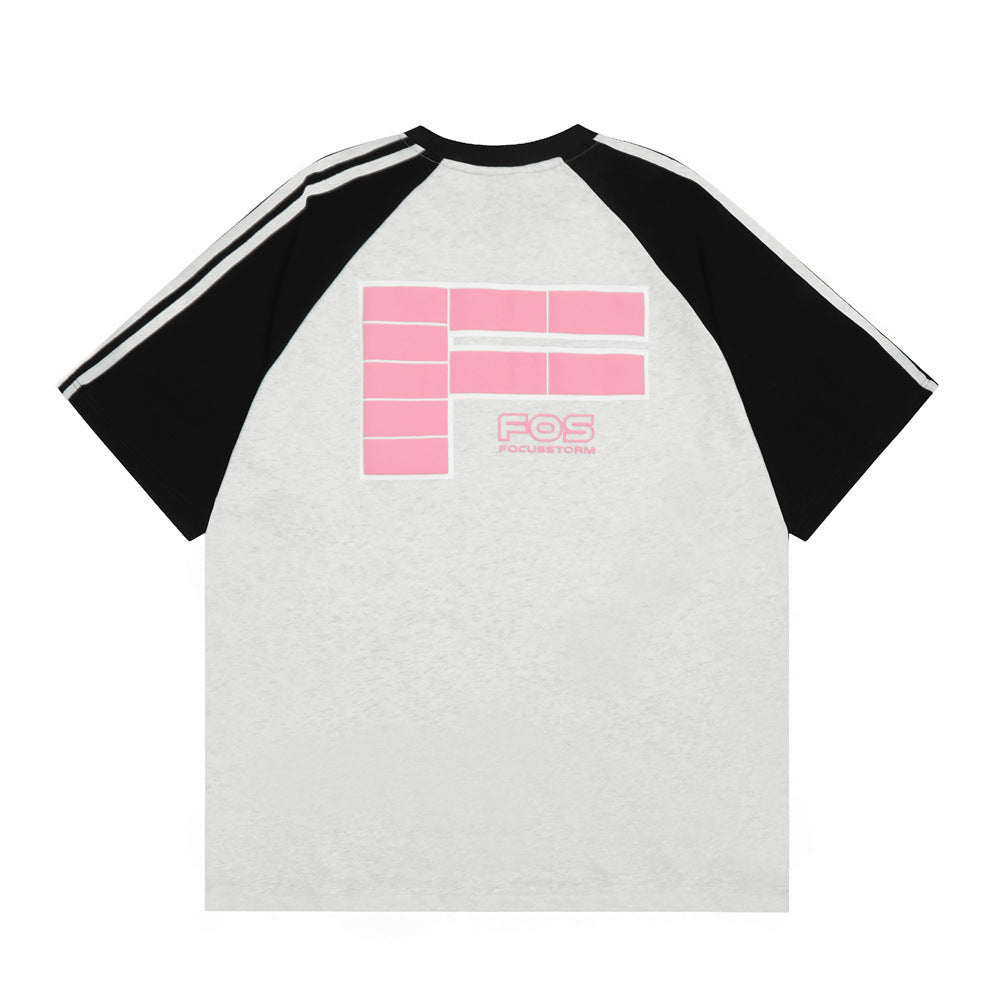 Letter Color Matching Raglan Short Sleeve Men
