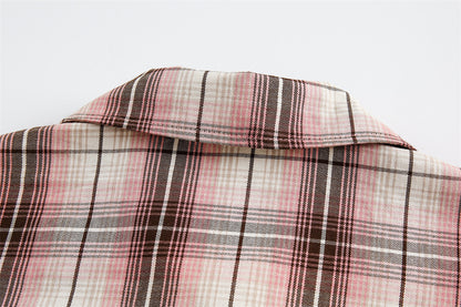 Stitching Plaid Short Sleeve Men And Women