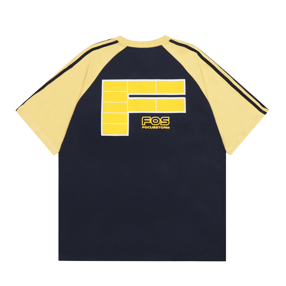 Letter Color Matching Raglan Short Sleeve Men