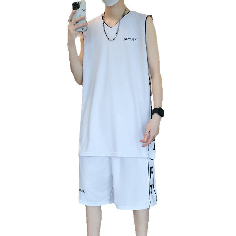Premium Basketball Sportswear Set , Short Sleeve Athletic Vest &amp; Leisure Shorts for Men