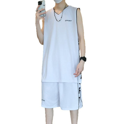 Premium Basketball Sportswear Set , Short Sleeve Athletic Vest &amp; Leisure Shorts for Men