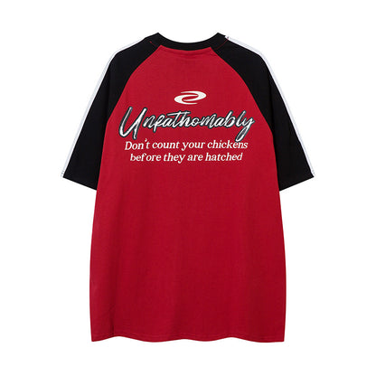 Color Contrast Patchwork Raglan Short Sleeve Men