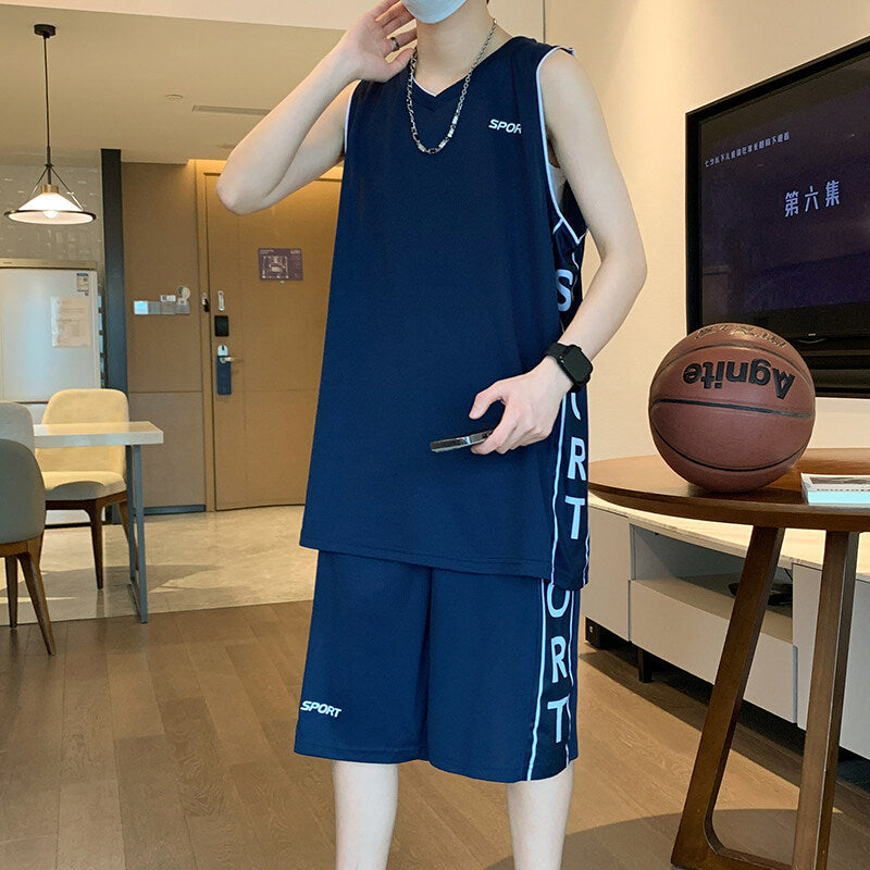 Premium Basketball Sportswear Set , Short Sleeve Athletic Vest &amp; Leisure Shorts for Men
