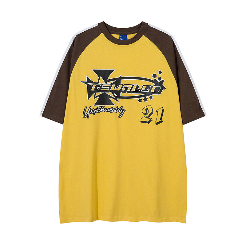 Color Contrast Patchwork Raglan Short Sleeve Men