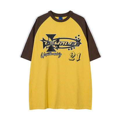 Color Contrast Patchwork Raglan Short Sleeve Men