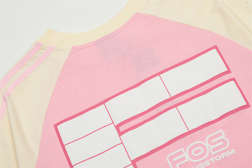 Letter Color Matching Raglan Short Sleeve Men