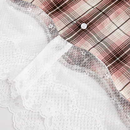 Stitching Plaid Short Sleeve Men And Women