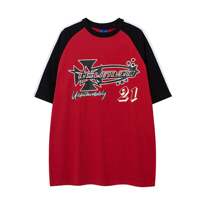 Color Contrast Patchwork Raglan Short Sleeve Men