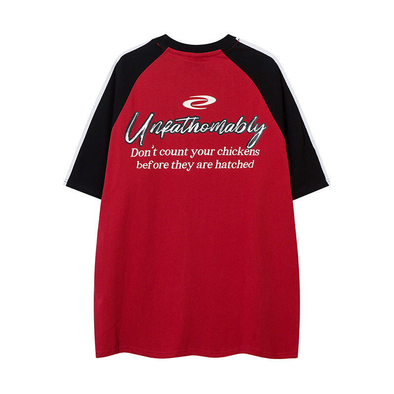 Color Contrast Patchwork Raglan Short Sleeve Men