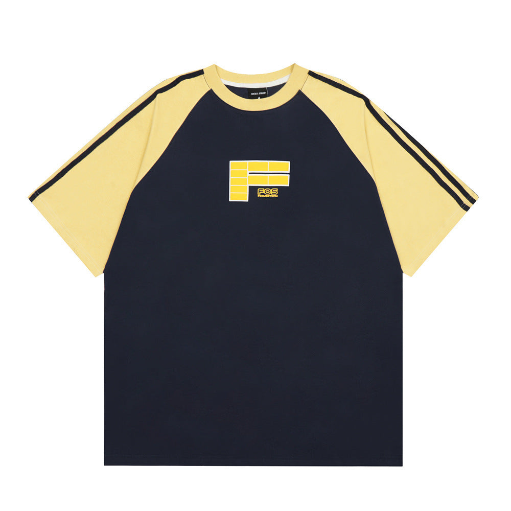 Letter Color Matching Raglan Short Sleeve Men