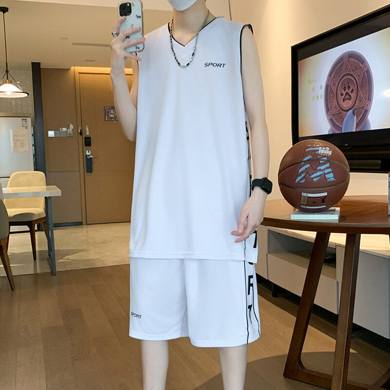 Premium Basketball Sportswear Set , Short Sleeve Athletic Vest &amp; Leisure Shorts for Men