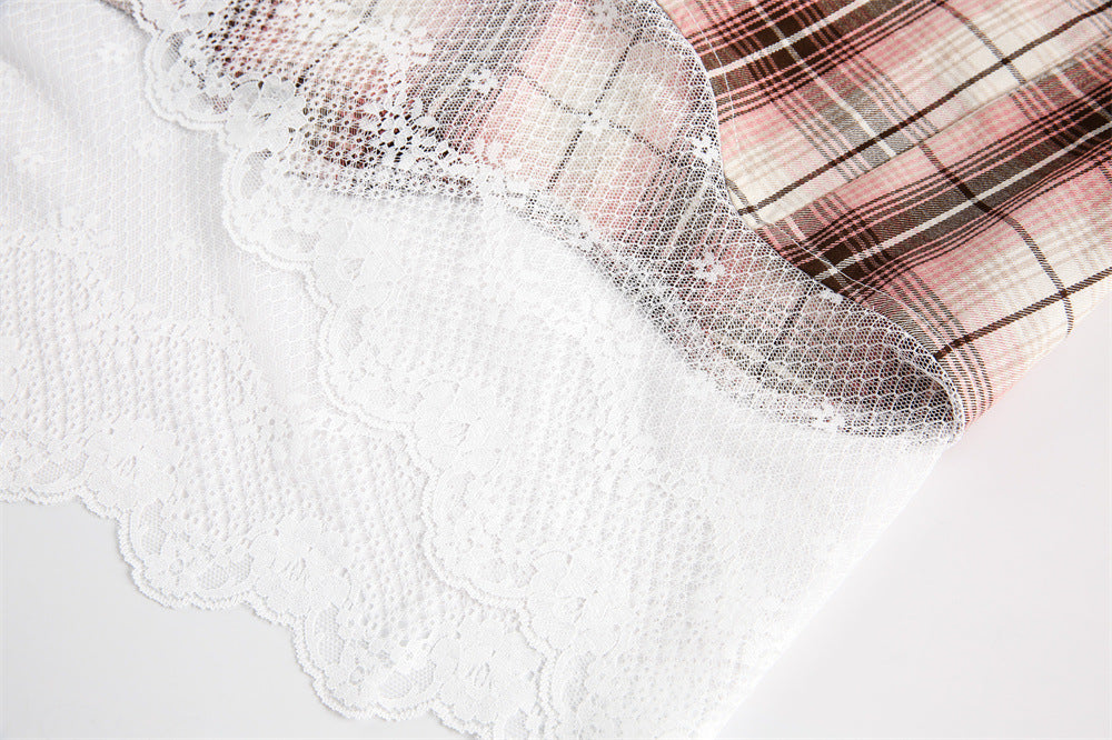 Stitching Plaid Short Sleeve Men And Women