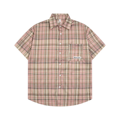 Loose Plaid Short-sleeved Shirt For Men